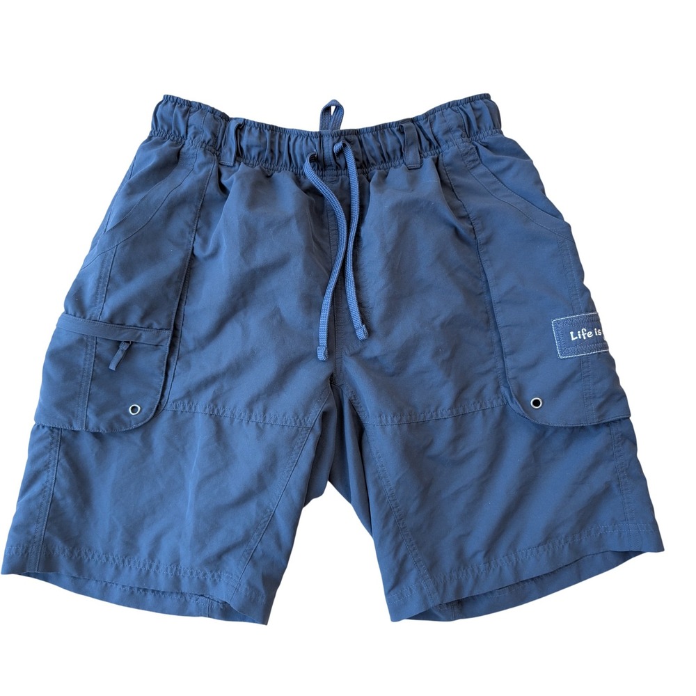 Life is Good Men's Blue cargo Swim Trunks Elastic Waist Pockets Size M‎